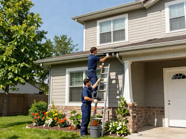 Spokane gutter cleaning service in action on a residential home with professional crew.