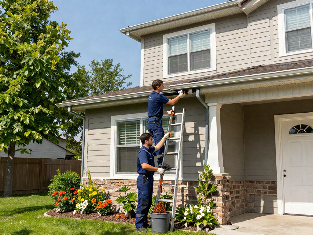 Spokane gutter cleaning service in action on a residential home with professional crew.