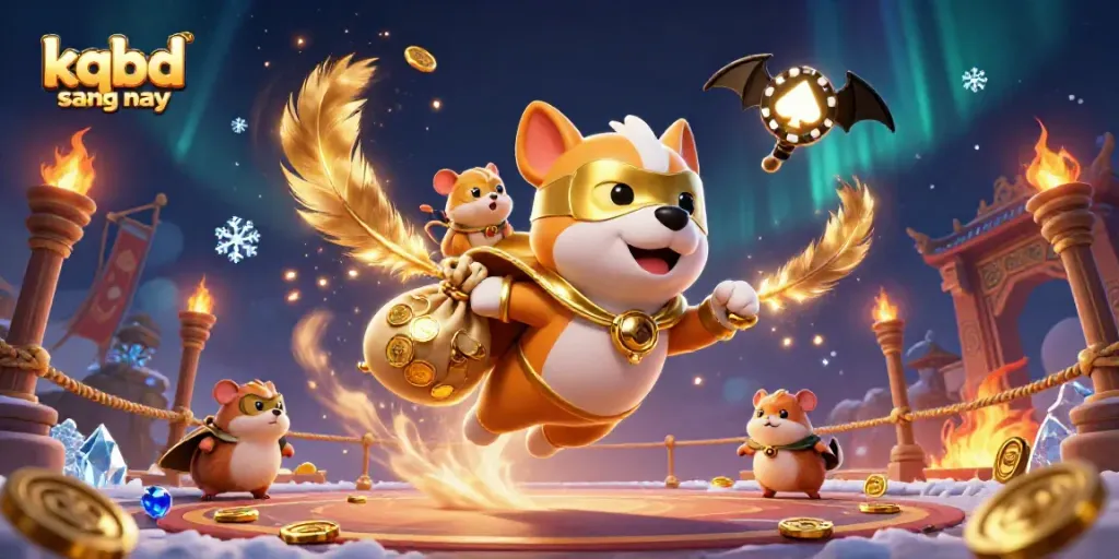 Engaging illustration showcasing kqbd sang nay with animated characters celebrating on a backdrop of rich casino elements.