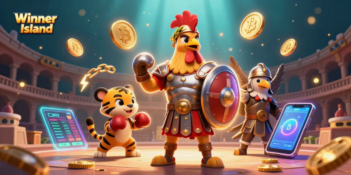 Experience exciting gaming at Winner Island with roaring action, vibrant casino elements, and crypto excitement!