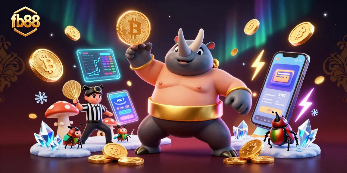 Join the excitement at fb88 as a rhinoceros beetle champion stomps for big wins amidst flying coins!