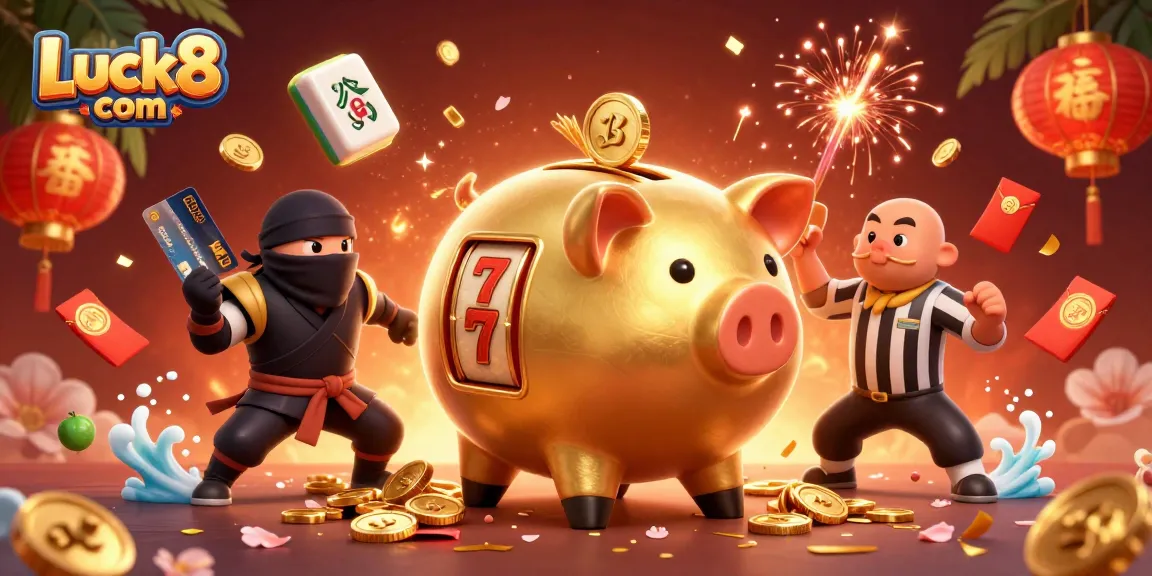Experience big wins and thrilling action at Luck8 com with an ultra-detailed casino illustration of a sumo wrestler and ninja!